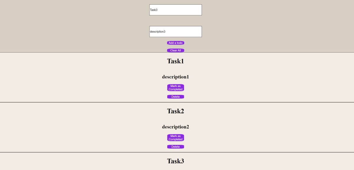 itsak0902's tweet photo. Hey @kirat_tw, I enhanced our Week 5 todo-list: 
1)Added signin/signup feature with personalized todo lists using MongoDB
2)Delete button for each todo  &amp; 'Clear All' option
3) Optimized fetch requests with useEffect(). 

Kudos to you for being an outstanding teacher and mentor. https://t.co/bFRoAl8jfJ