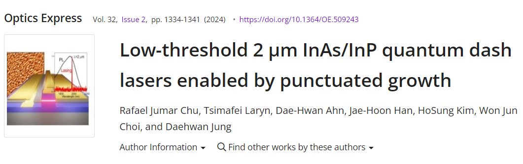 rafjumachu's tweet photo. My first paper for 2024 is online on Optics Express!

This is our group's first laser diode paper. We try to use QD-like structures for 2 um lasers, with interesting uses for telecom, sensing, etc.

https://t.co/R4o3tCModn

#quantumdot #qd #epitaxy #mbe #kist_school https://t.co/vxiCJYHZxw