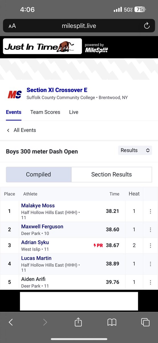 MalakyeMoss's tweet photo. A little bounce back from the armory. I’m in lane 5, ran a new pr at the crossover meet on the SCC track of 38.21. Also came in 1st out of the whole meet for the 300. It was a good race but spikes would’ve definitely helped. https://t.co/dmKLYJ568B