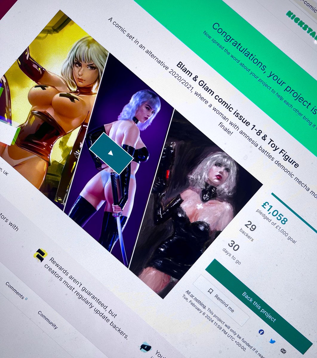 morgocomics's tweet photo. And we’re live and funded already!! Thank you all so much!! 

https://t.co/fM1RDaKKyU

#Blamandglam #Kickstarter #comic #kickstarterReads #indiecomics https://t.co/QxwdbdNfsb