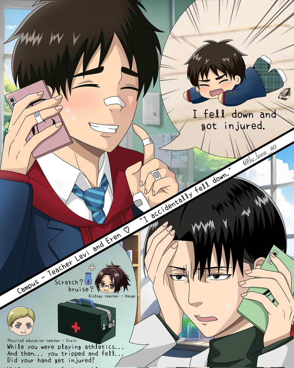 hc_Lewa60's tweet image. “I accidentally fell down.”
Teacher Levi and Eren💕