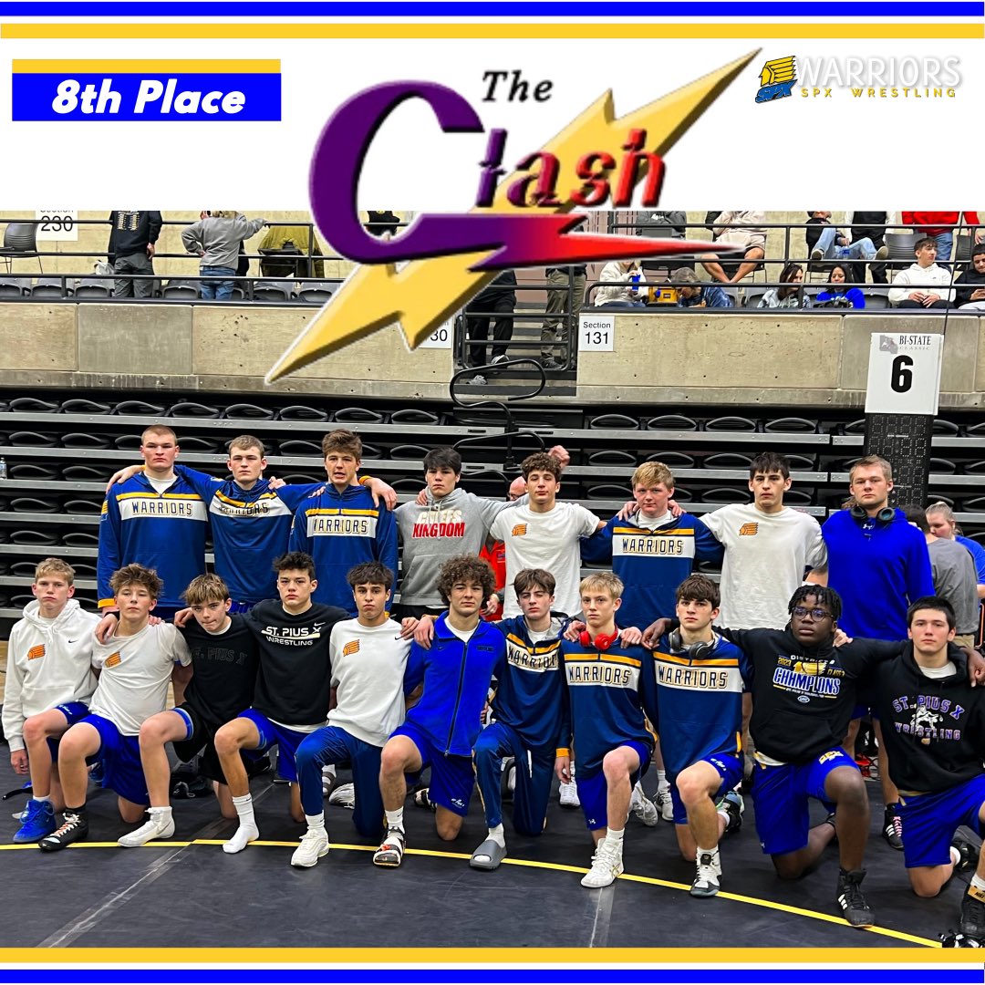 SpxWrestling's tweet photo. Solid performance in La Crosse, WI this weekend at the challenging The Clash.

Our Warriors fought fiercely, securing 8th place out of 32 teams!

Rylan Kuhn went 6-0 and earned a spot on the @TheClashMN All Tournament Team!

@stpiusxhskc @SPXboosterclub @dkcsjschools @missouriwrestle