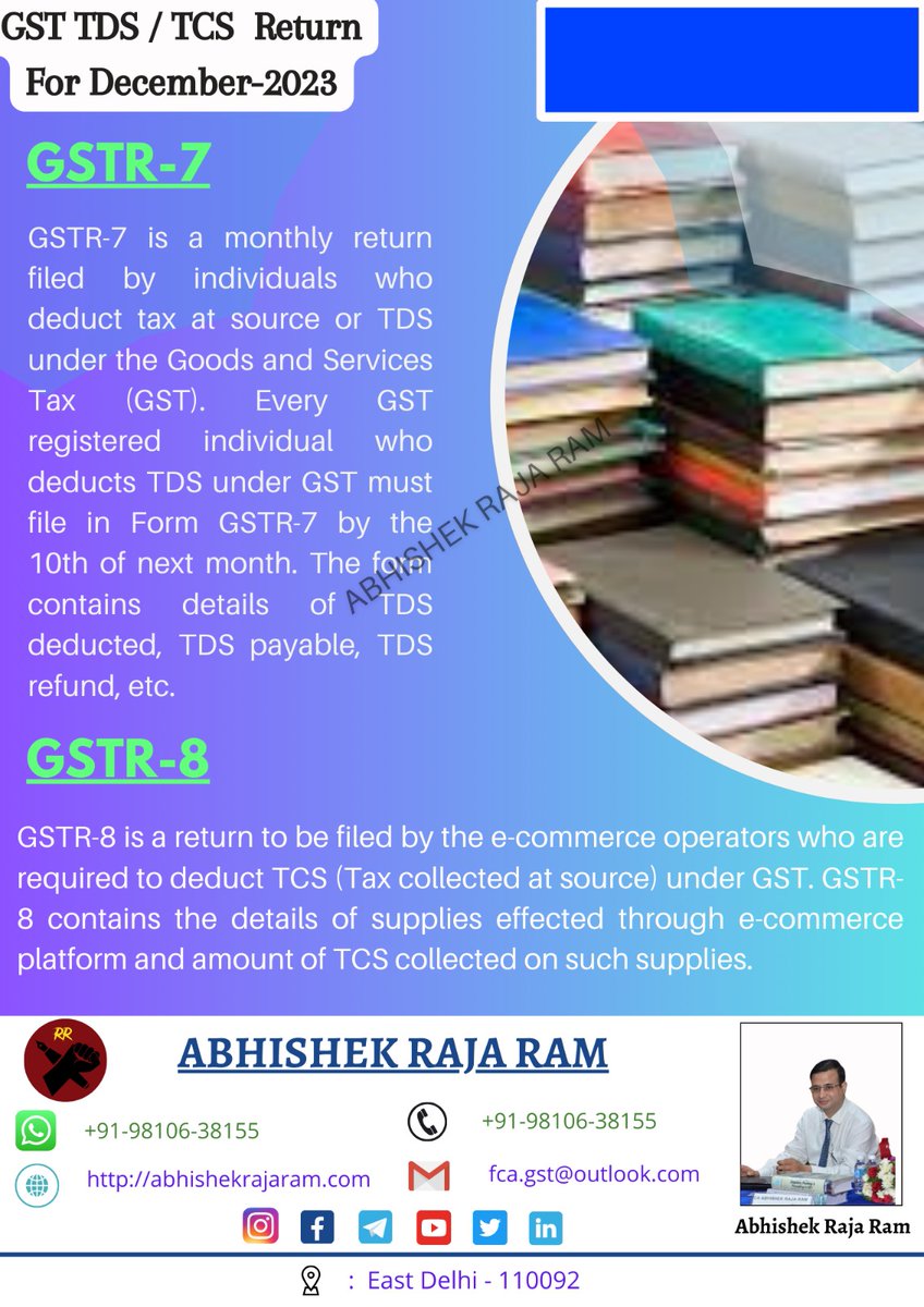abhishekrajaram's tweet image. GSTTDS /TCS Return For December 2023

 #GSTTDS #TCSReturn #December2023 #TaxFiling #FinancialCompliance