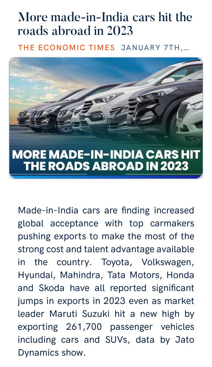ankitjain162's tweet photo. More made-in-India cars hit the roads abroad in 2023
https://t.co/FbRz5gFEOZ via NaMo App https://t.co/WDgh45j1JG