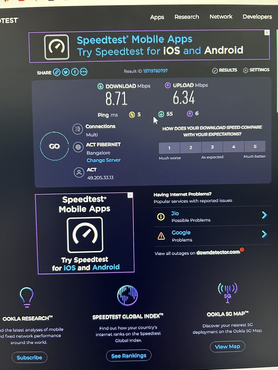 86sunbot's tweet photo. @ACTFibernet 
I have subscribed for 300 mbps plan and only getting 9 mbps while am using 5g access point and this isn’t the first time I am facing issue with my plan 

I have been trying to create a ticket for the slowness but the chat bot is giving me generic responses.
#ACT https://t.co/VewpGYBaeN