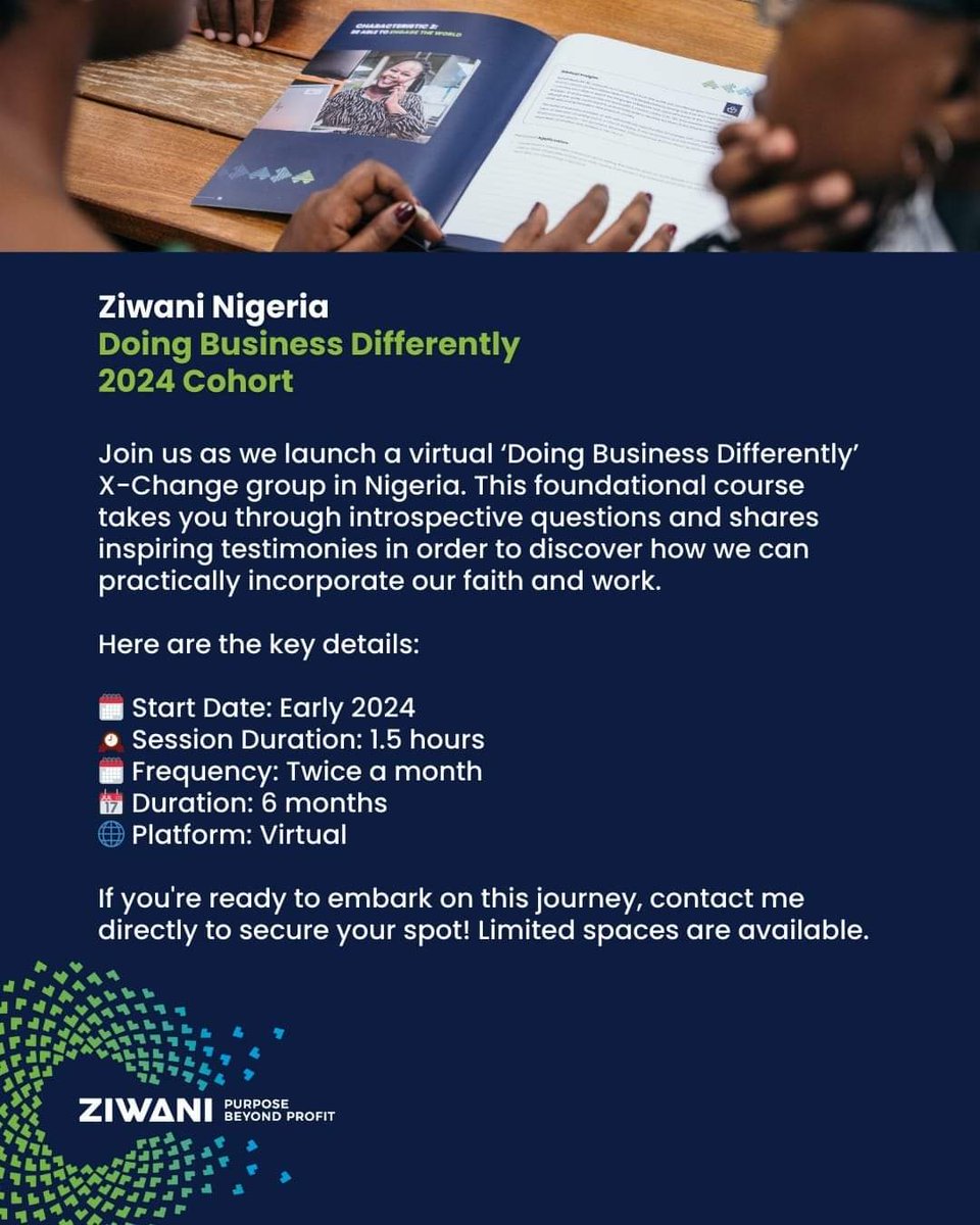 I will be facilitating the Doing Business Differently course in Nigeria, starting in February. Just 10 spaces available.

For more information on the course visit our website: ziwani.com/courses/doing-…

Let's make 2024 a year of meaningful transformation!