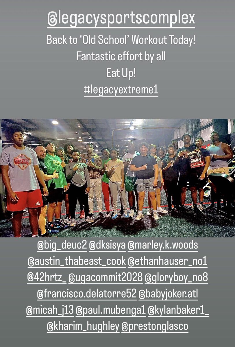 LegacyExtreme1's tweet photo. Fantastic effort at workouts past couple days at Legacy Sports Complex Suwanee. Continue this offseason grind! #legacyextreme1 https://t.co/dBOHtmFHEa