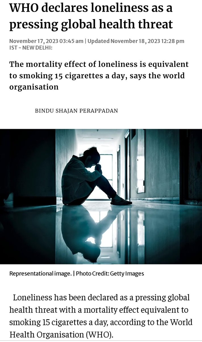 sujithonco's tweet photo. Being Lonely has been shown to create ill health comparable to smoking 15 cigarettes a day. 

@WHO has declared loneliness as pressing health problem. 

https://t.co/QNTHpYXazx

https://t.co/iFJlvOu14B

When we have all comforts outside, why we are not to have peace inside 1/2 https://t.co/JePYhLk6vu