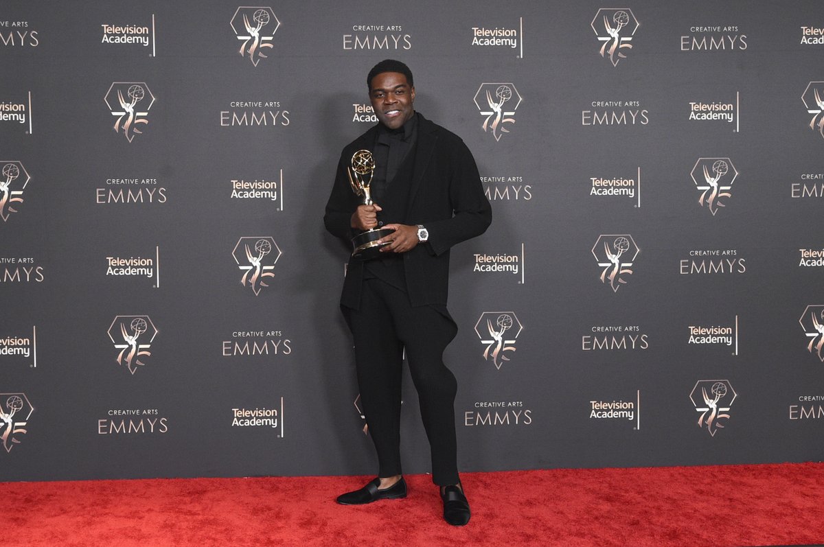 TelevisionAcad's tweet photo. Can we get a drumroll 🥁 for our first winner of the night @SamRichardson 🤩 #Emmys #75thEmmys https://t.co/OwuOeJDv6c