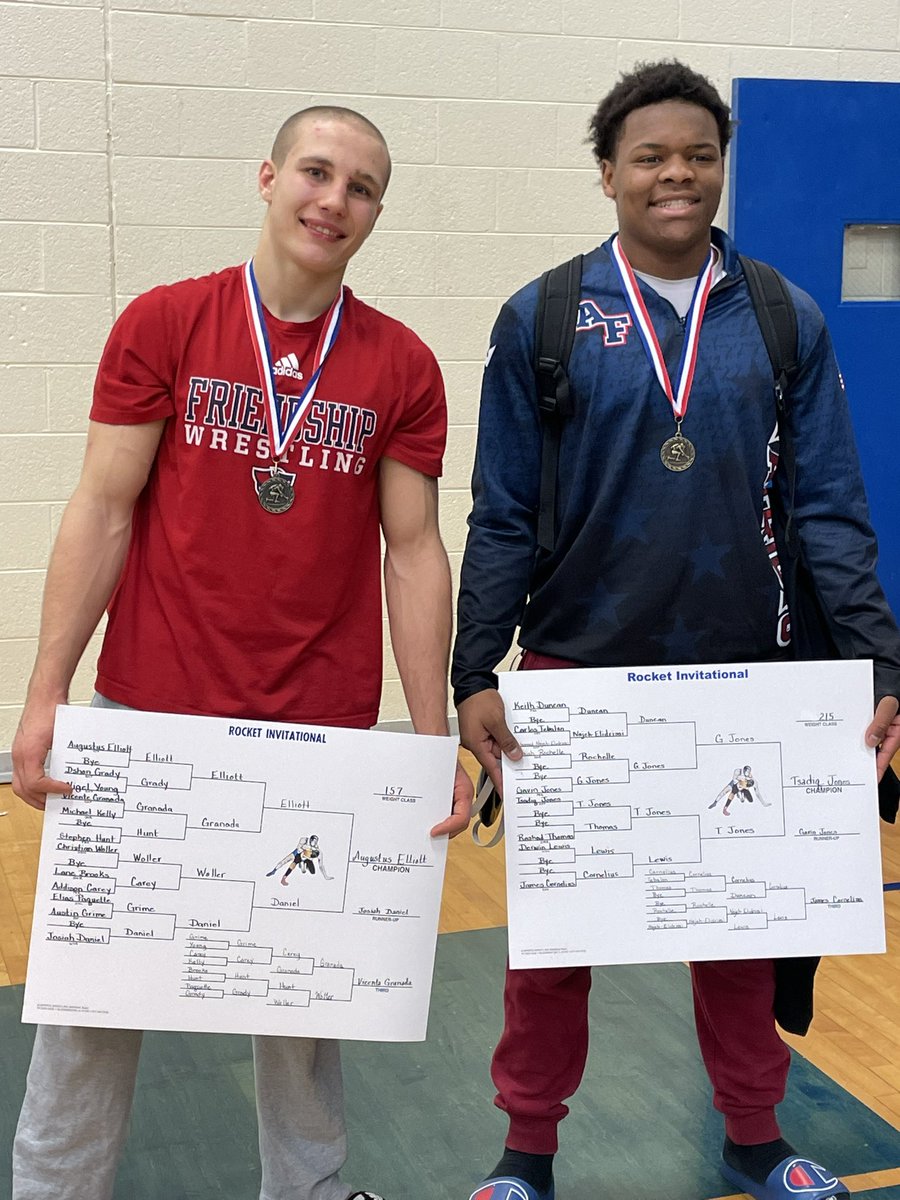 Shout out to Gus and Tsadiq for winning their weight classes at the Rocket Invitational today!  Laughlin finishes runner up and Ash fourth.  Congrats fellas! #pushthetempo #6meyg #work
