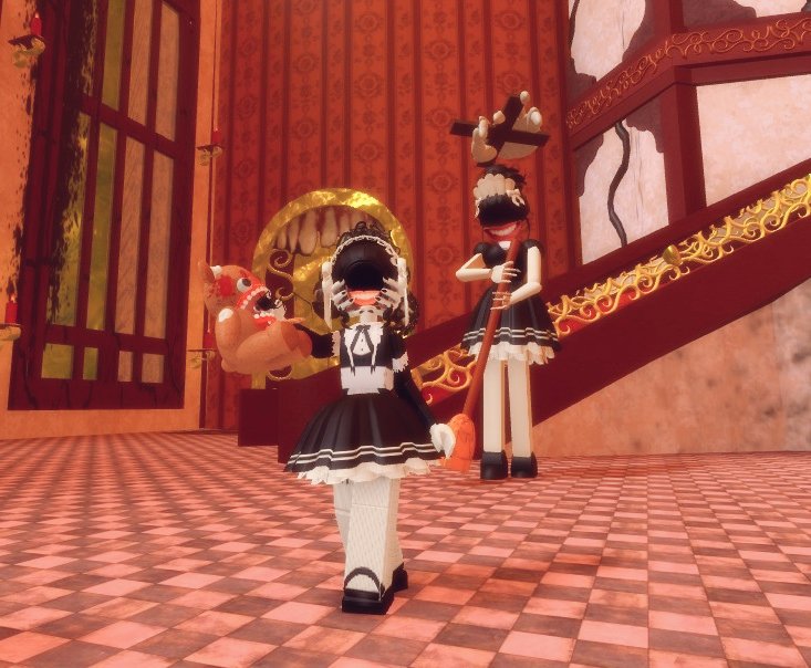 LivingCyberia's tweet photo. Hi! I made a cosplay of the Family dinner meetup Maid and I wanted to show it ^^ (I didn't add the puppeteer hand because I didn't have enough robux to buy it LOL but I still did my best!) This is one of my favorite games and I wanted to honor it by this way
@xPastelinq https://t.co/B0tyzkHpRe