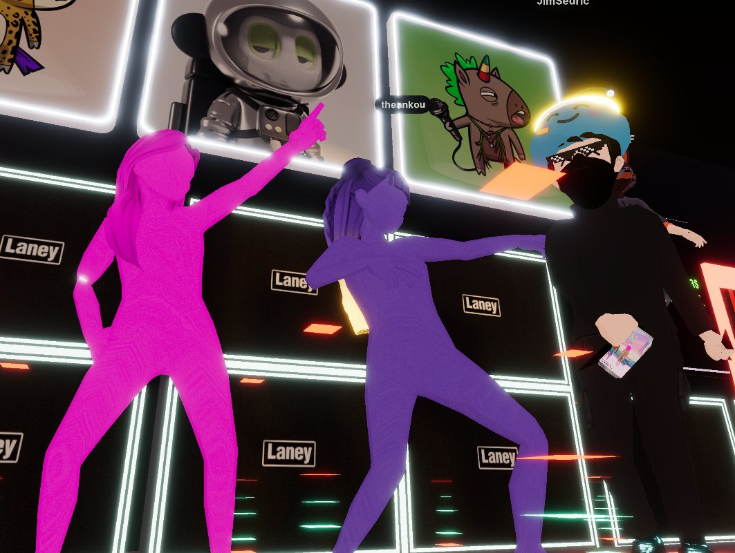 Dancing the night away with @ankoutv & @jimsedric at the @Uniquehorns_nft listening to @CROver9000 on this Saturday evening in @decentraland !
