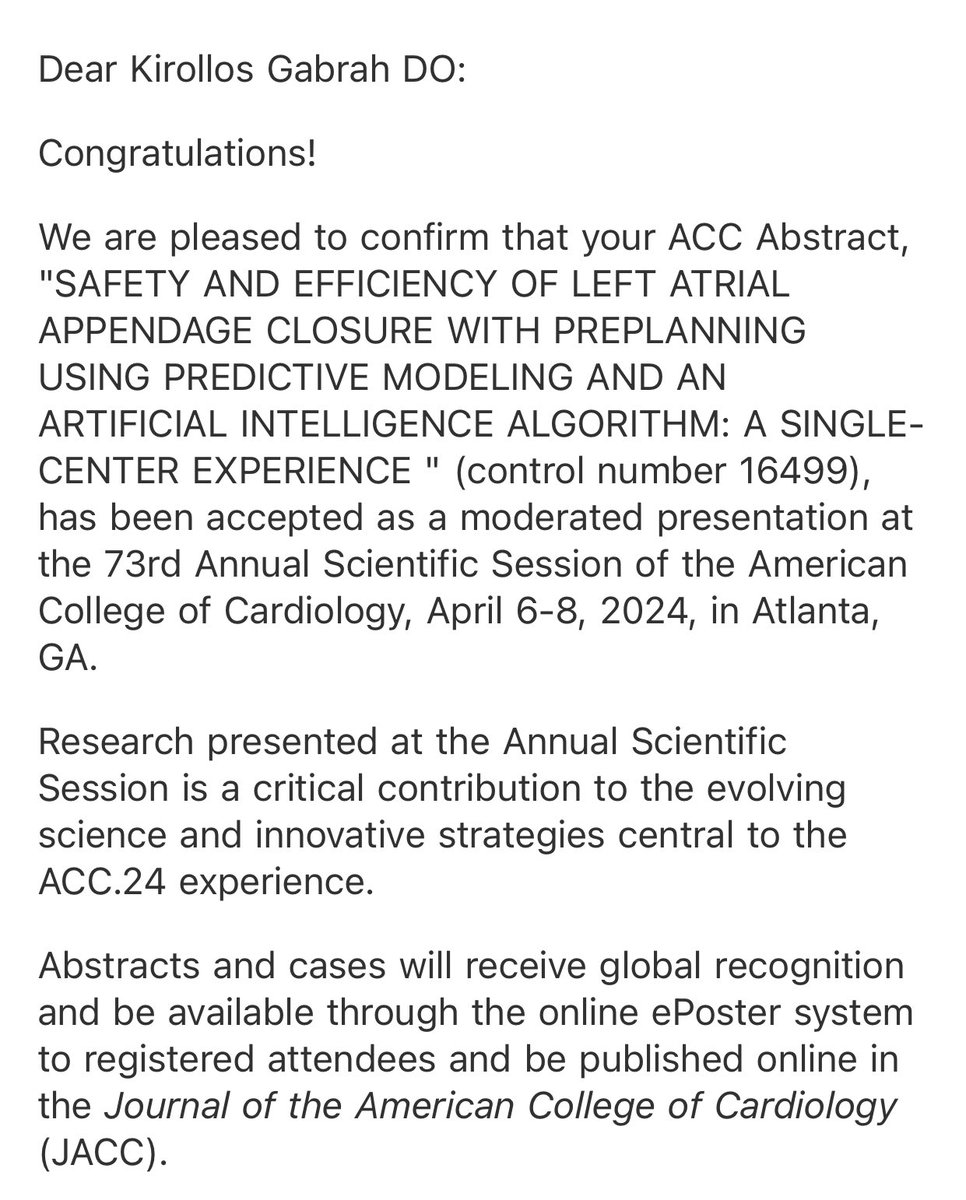 So proud of our team at #ArrhythmiaResearchGroup for getting our abstracts accepted to #ACC24. Can’t wait to present at #ACC for the first time!! 🙏🏻🫀 @DrBridgetLee @ArunUMahtani @bkdoty @DrBrider @sabeedak1 @Drdevignair @ACCinTouch @ArkansasAcc #ARG #CardioTwitter #MedTwitter