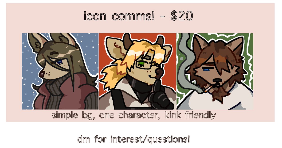 hotelkrat's tweet photo. hi I'm doing furry stuff now. specifically opening icon comms for anyone interested 🎉 https://t.co/yQ9fg9jAps