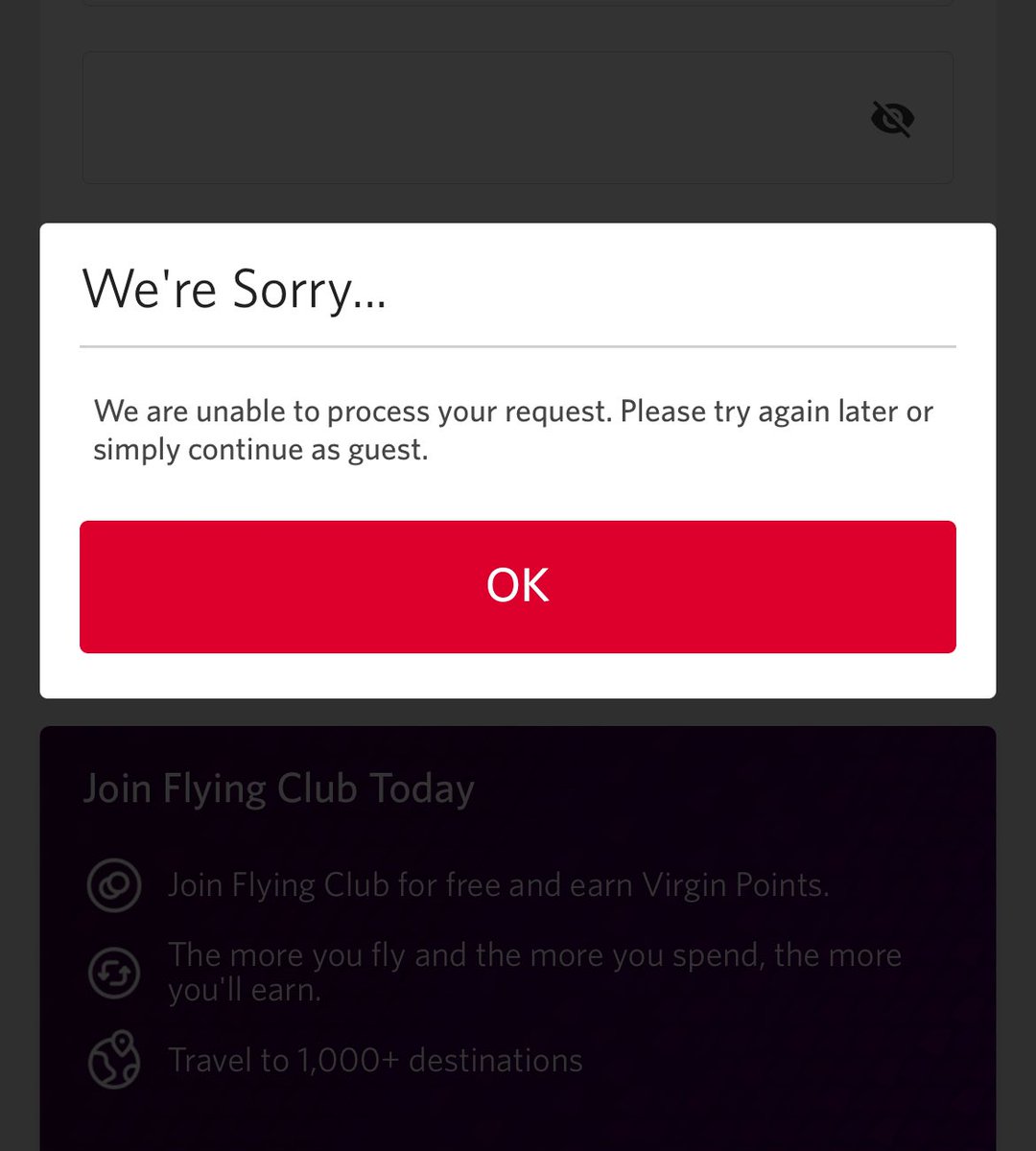 robincarswell's tweet photo. Hey @VirginAtlantic - log-in for your app is broken, and has been for about a week. Any timelines for a fix? https://t.co/CQOYNbXb5i