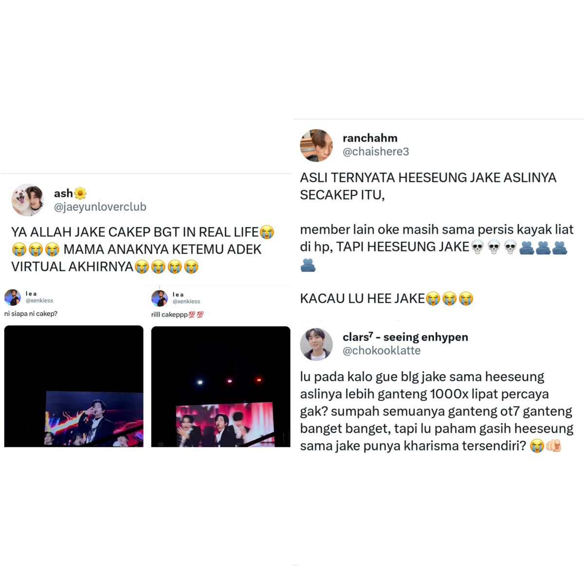 flowryjake's tweet photo. thread :

review orang2 yg ke gda kemarin pas ngeliat jake &amp; semuanya pada bilang klo jake di real life lebih ganteng berlipat-lipat kali dari yg di foto.. bayangin yg di foto aja cakepnya Masya Allah, ga bisa bayangin rl nya secakep apa jake tuh 😭 kyknya ga ada sehari pun https://t.co/uzlk860h6G