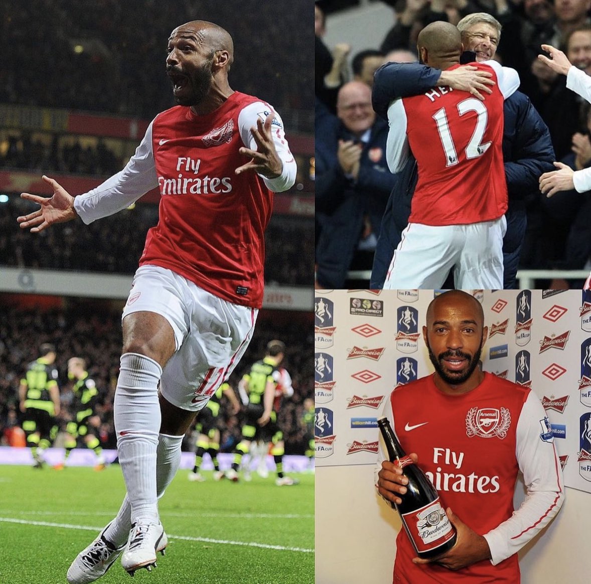 OficialSala12's tweet photo. Há 12 anos, Thierry Henry voltava pra viver seus últimos meses como jogador do Arsenal.

Era janeiro de 2012 e ele estava de férias do NY Red Bulls, da MLS. Henry pediu pra ser emprestado ao Arsenal por 60 dias, até a volta da MLS. 

Wenger aceitou na hora e o mandou a campo apenas 4 dias depois do anúncio oficial.

Henry reestreou pelo Arsenal na FA Cup contra o Leeds, faltando 20 minutos e com o placar 0x0.

Com 10 minutos em campo, fez o gol da vitória e classificou o Arsenal. Ainda levou o prêmio de craque do jogo.

No retorno ao clube onde é o maior artilheiro da história, Thierry Henry jogou 161 minutos e fez 2 gols.

Um gol na estreia e um gol no último jogo. Ambos foram no final dos jogos e deram a vitória ao Arsenal.

Ao fim daquela temporada, Henry tinha participado de 27 gols em 25 jogos pelo New York Red Bulls e entrou pra Seleção da temporada da MLS.

Aqueles 60 dias de volta ao Arsenal devem ter sido as férias mais divertidas da vida do Henry. 

Foi praticamente uma grande despedida daquilo que foi sua carreira por mais de 15 anos.

No Arsenal, fez história com a 14.
Na França, ganhou tudo com a 12.
Na volta ao Arsenal, vestiu a 12.

Os números 14 e 12 SEMPRE serão a cara de Thierry Henry.