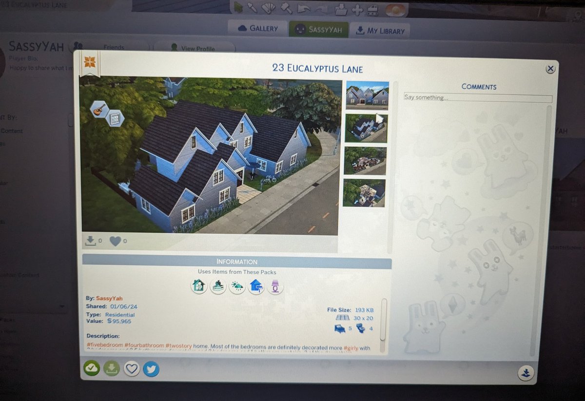 SassyYahWriter's tweet image. I found it! 😀 #fivebedroom two story #sims4 house I built back in December! Features a jack and jill bathroom
-3 bedrooms &amp;amp; 2.5 bathrooms downstairs
-2 bedrooms &amp;amp; 1 bathroom upstairs
-First floor primary bedroom with en suite bathroom
-With some stuff in the backyard! ☺️
