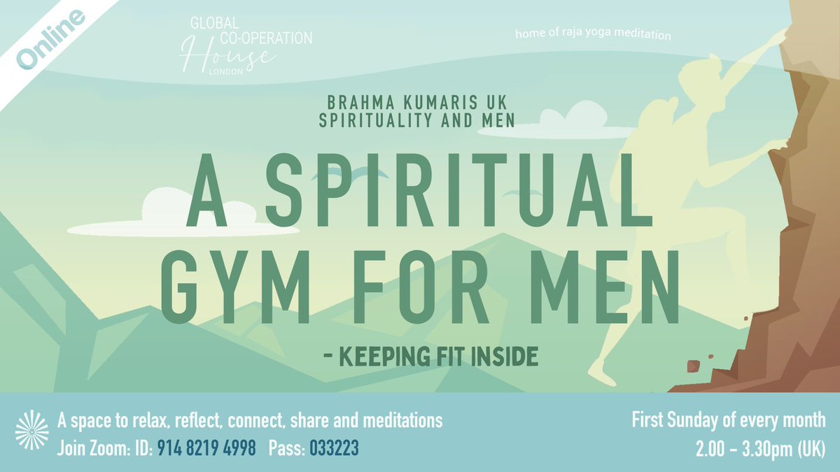 Spirituality & Men Facing The Future - insights and tools to get us through Sunday 7 January, 2.00 - 3.30pm Join us for a thought-provoking talk with Jean-Pierre Laclau exploring solutions. Zoom: brahmakumaris-uk.zoom.us/j/91482194998?… Meeting ID: 914 8219 4998  Passcode: 033223 #FreeEvent