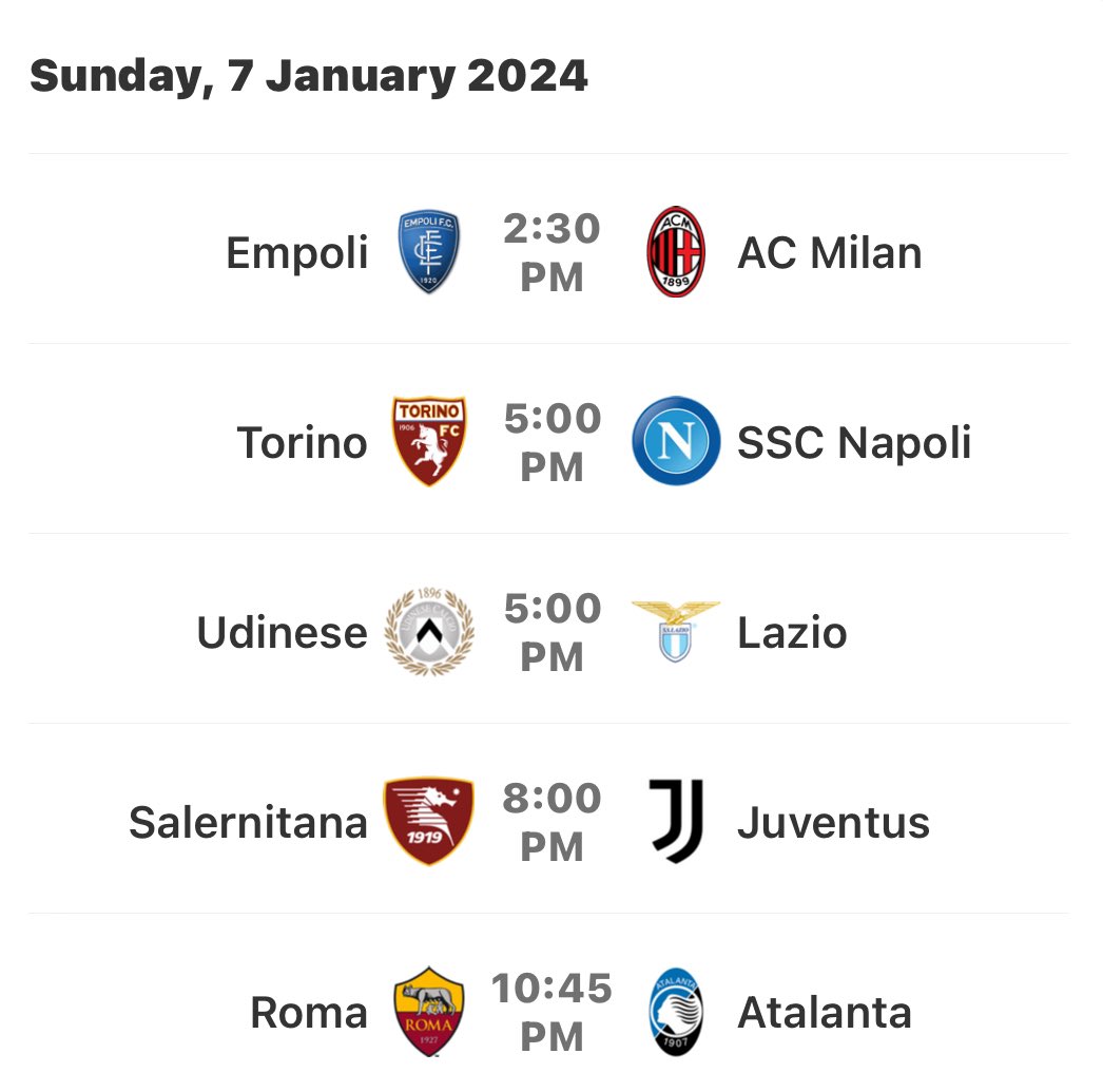 CalcioNotizia's tweet photo. - الـSerie A | الاسبوع الـ(19) ..

• مباريات اليوم بتوقيت مكة المكرمة • https://t.co/97dm6mgl1J