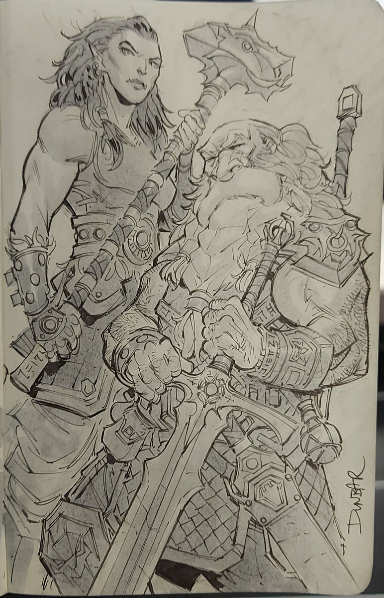 A dwarf and an orc in the little travel sketchbook #dnd