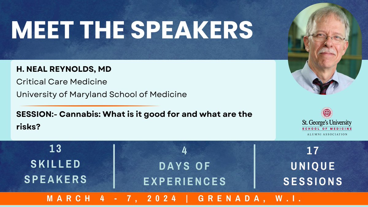 Meet the speakers of #theartofmedicine 2024! 

Dr. H. Neal Reynolds will be presenting a session titled Cannabis: What is it good for and what are the risks?

👉 Register &amp; Learn more: bit.ly/theartofmedici…

#sgusomaa #puregrenada #Conference2024 #CME