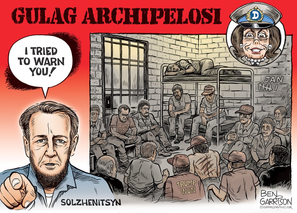 Was #Pelosi the J6 mastermind? #Jan6th #FreedomOfSpeech #Stolen2020Election #FreetheJan6prisoners #BenGarrison Jan 6 Cartoon collection-The Pelosi Gulag- Free the political hostages! Cartoon from 2021  Post at 
grrrgraphics.com/gulag-archipel…