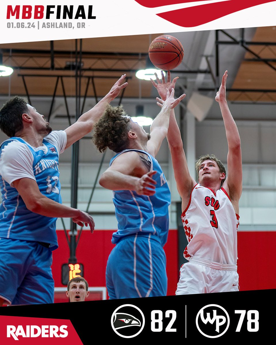 Southern Oregon Raiders (@souraiders) on Twitter photo FINAL: <a href="/SOURaidersMBB/">SOU Men’s Basketball</a> completes the weekend sweep and sits at 6-1 in the CCC!
🔴 Dominic McGarvey | 19 pts, 12 reb
⚪️ Casson Rouse | 20 pts, 5 reb, 4 ast
⚫️ Mason Whittaker | 12 pts, 3/6 3fg FINAL: <a href="/SOURaidersMBB/">SOU Men’s Basketball</a> completes the weekend sweep and sits at 6-1 in the CCC!
🔴 Dominic McGarvey | 19 pts, 12 reb
⚪️ Casson Rouse | 20 pts, 5 reb, 4 ast
⚫️ Mason Whittaker | 12 pts, 3/6 3fg