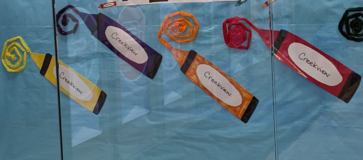 New display design #2 at <a href="/Creekvw_Tweets/">Creekview Elementary</a> for 2024

"Get Ready For A Colorful Year 2024"

I think the crayons are my favorite part...they are Creekview branded 💜