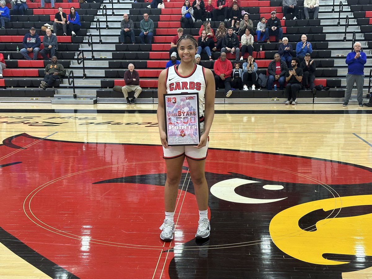 Before Saturday’s game against Montgomery County, @ByarsCiara was honored for scoring her 1,500th point in the team’s 52-51 victory against Lawrence Central (IN) on December 2nd. @grc_hoops @CoachRDG