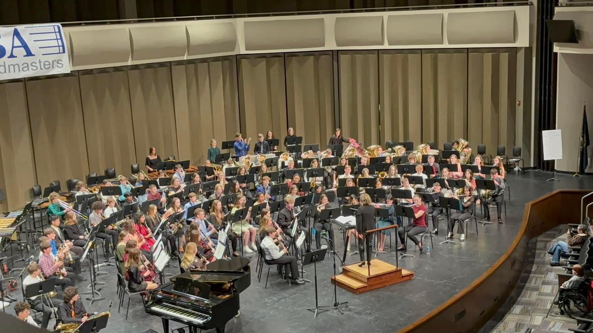 Congratulations to Jack Steinbach & Evie Wade on their performance with the NSBA 8th Grade All-State Band! They spent the day at Kearney High School rehearsing with the top 8th grade musicians in the state & put on a wonderful performance! @middle_dcw #thefalconway