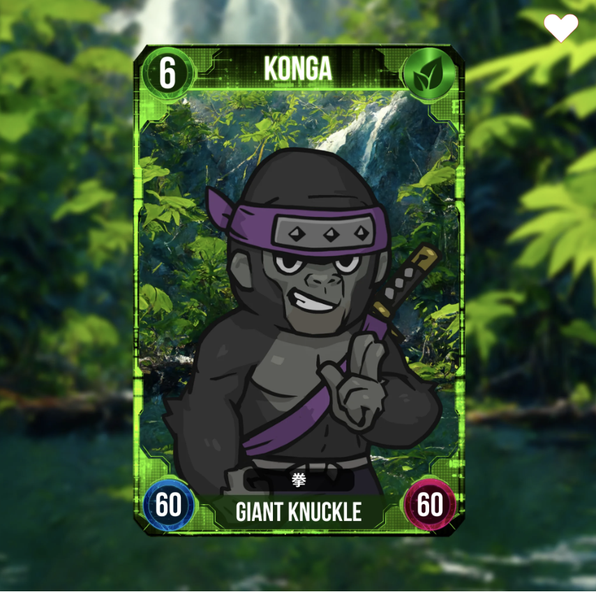 NFTDuel_GameFi's tweet photo. CryptoNinja, the most known Japanese NFT brand series, becomes XANA's NFT card game 'NFTDuel.

KONGA" is a powerful  ninja.

 Abilities
When battling with an opponent's card.
・30P damage to the battled opponent's card.
・10P damage to all cards on opponent's BF.

＃NFTDuel https://t.co/WpjpeWkT68