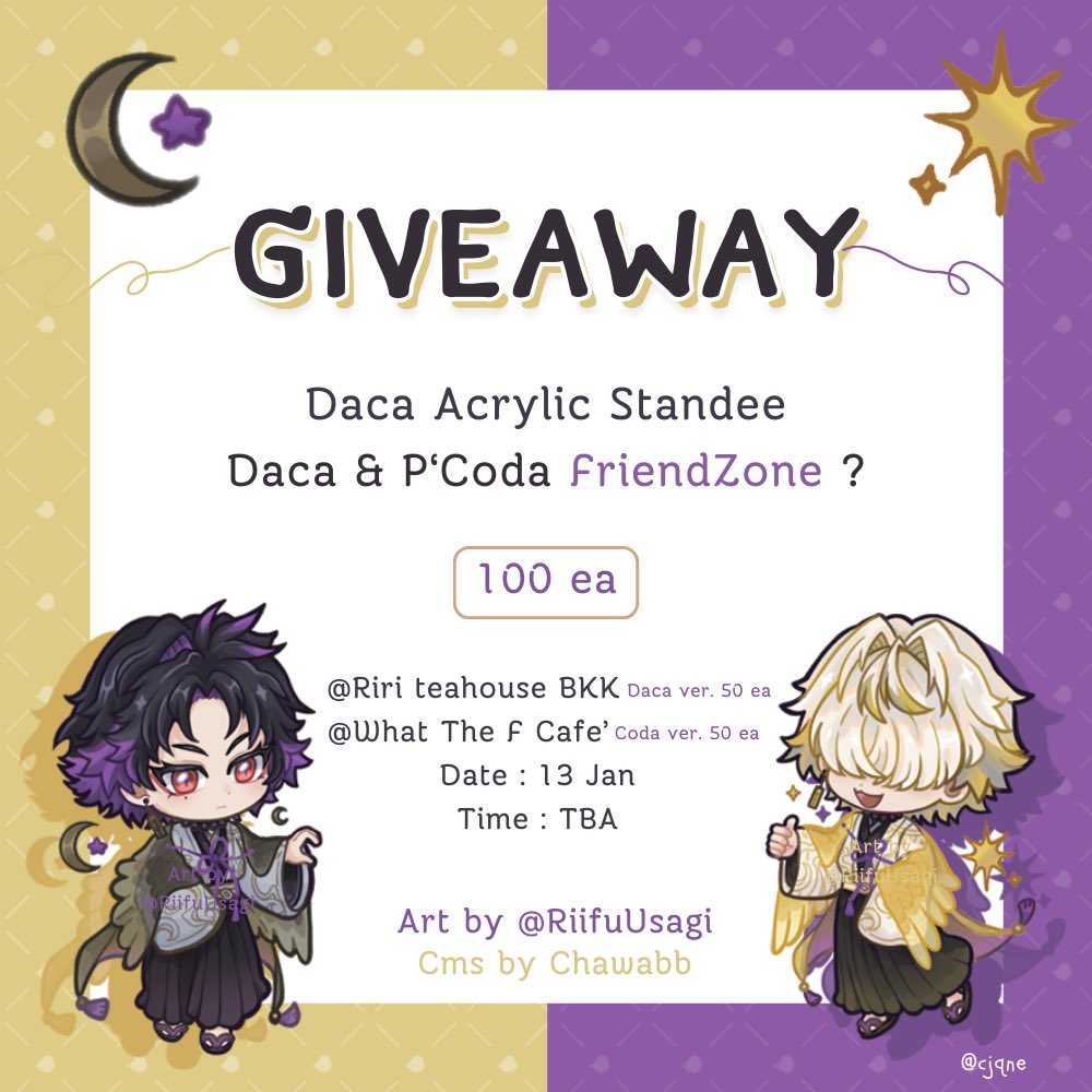 《 Dacapo's BD Giveaway! 》 ①
— • Acrylic standee 100 ea • —

🥚Date : 13 Jan 2024 , Time : TBA
📍@ Riri teahouse BKK 
📍@ What The F Cafe' 

#ดีดสีตีไก่ #นักดาบสุวรรณปักษา 
#วันนี้จุ๊แบ๊ะหวานแจกอะไร #DacapoARP