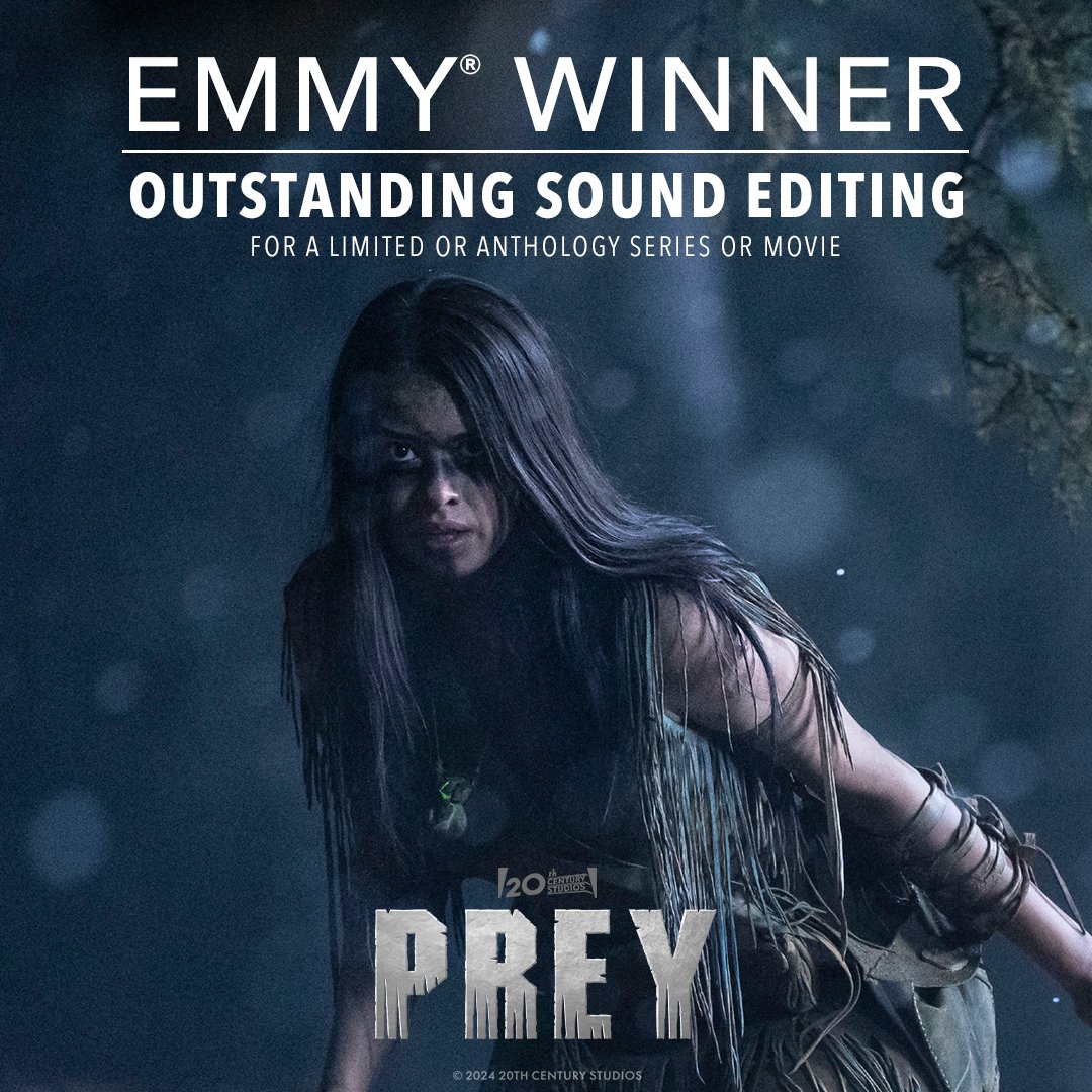 Congratulations to the cast and crew of #PreyMovie on their Creative Arts Emmy® Awards win for Outstanding Sound Editing for a Limited or Anthology Series, Movie or Special! #Emmys