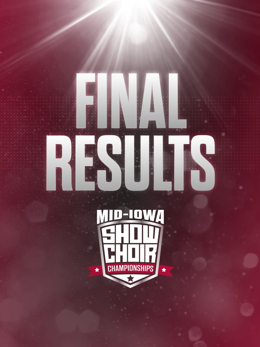 Mid_IowaSCC's tweet photo. FINAL RESULTS – 2024 Mid-Iowa Show Choir Championships

GC: @LinnMarChoirs 10th Street Edition
(Best Vocals + Visuals)
1RU: @NWVocalMusic EOS
2RU: La Crosse Central Grand Central Station
3RU: @JeffersonChoirs Legacy
4RU: @LinnMarChoirs In Step
5RU: @NWVocalMusic Aurora https://t.co/75lIzvi8v1
