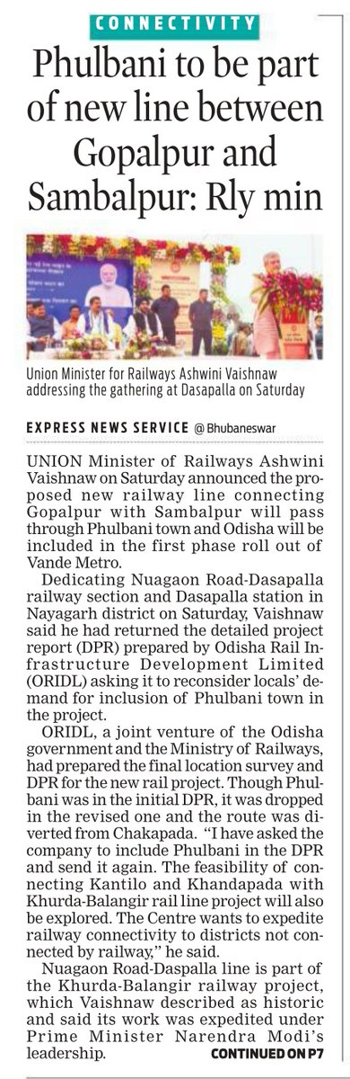 XpressOdisha's tweet image. Union Minister of Railways #AshwiniVaishnaw on Saturday announced the proposed new railway line connecting #Gopalpur with #Sambalpur will pass through #Phulbani town | #Odisha

@NewIndianXpress @santwana99
@Siba_TNIE

newindianexpress.com/states/odisha/…