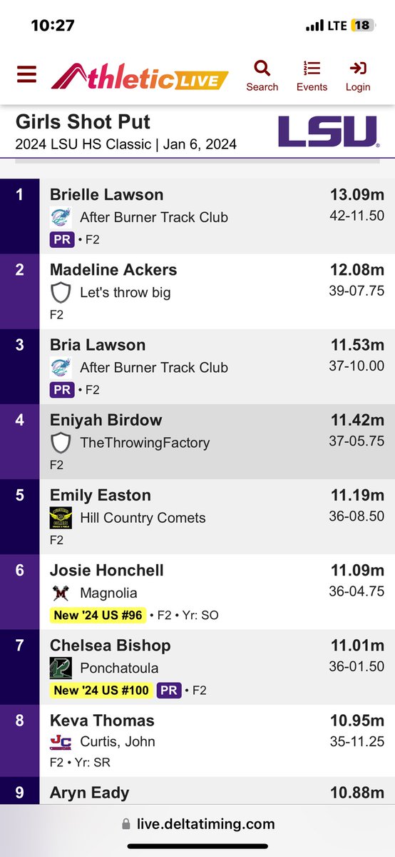 Big day for <a href="/HonchellJosie/">Josie Honchell</a> as she has an indoor PR in Shot.