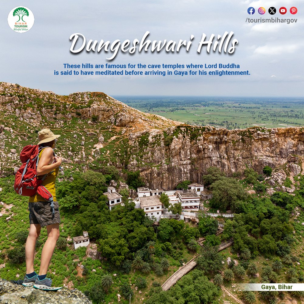 TourismBiharGov's tweet photo. Explore Dungeshwari Hills in Gaya, home to several caves where Lord Buddha meditated for many years. Visitors can enjoy trekking amidst the calm surroundings of this significant buddhist site.
.
.
.
#DungeshwariHills #BodhGaya #Bihar  #LordBuddha #HillsofBihar #BiharTourism #CaveTemple #SpiritualTourism #SpiritualBihar #ExploreBihar #HeritageSite @AbhaySinghIAS