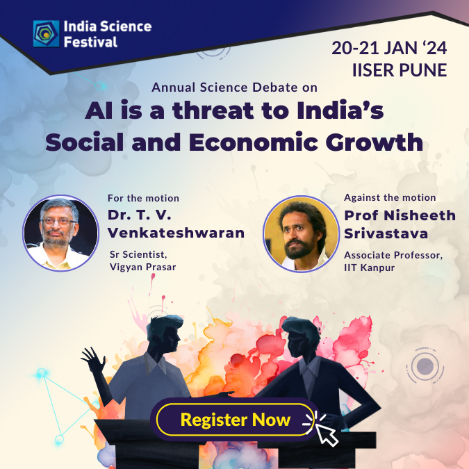 An extraordinary showdown of ideas and intellect at the Annual ISF Debate as Prof. Nisheeth Shrivastava and Dr. T. V. Venkateshwaran dive deep into AI's impact on India's growth! The audience's opinion shapes the discourse of this engaging debate!