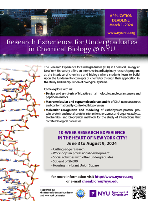 nyuchemistry's tweet photo. Summer Undergrad Research Experience in Chemical Biology at NYU - Call for Applications is open! https://t.co/9LvZIeQLHz https://t.co/yae0h84oF1