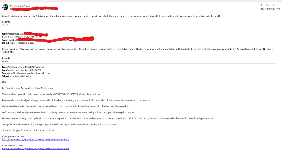 Asaadkrm's tweet photo. @amazonIN Amazon Support team has put me in helpless situation, even after raising the concern, Amazon has not done anything to resolve my issue. Pathetic service, no major response or updates since 2 weeks. https://t.co/9nFPNq9ztK