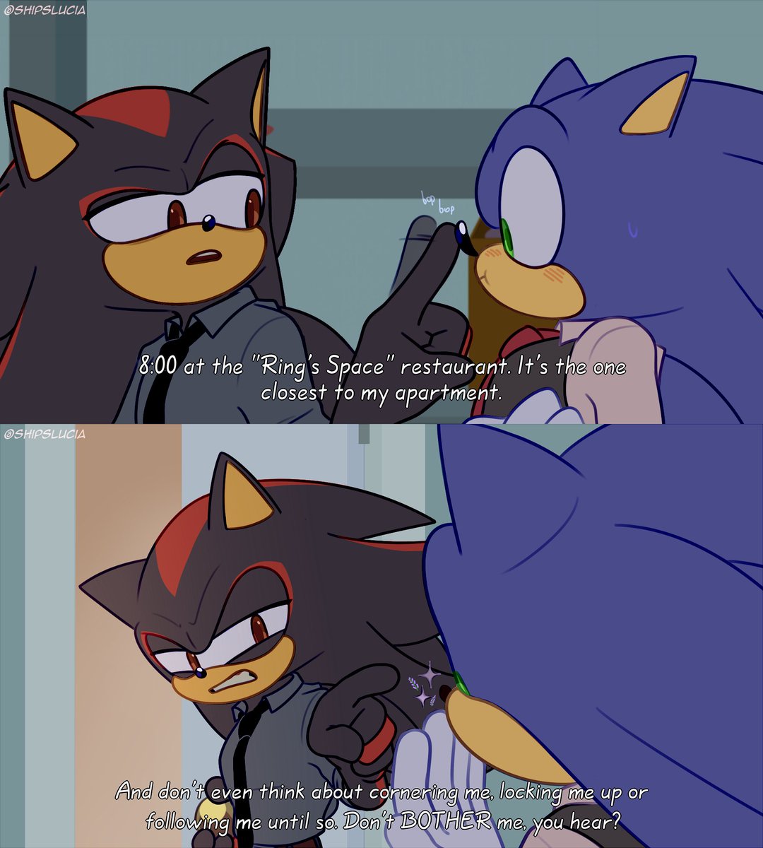ShipsLucia's tweet photo. Okay, here ends the first chapter: "The Invitation💌"
The second one is coming, which would be: "The Date💐", which is going to be longer, so I ask for patience🙏👌. #Sonadow #Sonic #Shadow
P.s: I need help for the name for the AU/Comic/story(? https://t.co/JWcb83FVAF