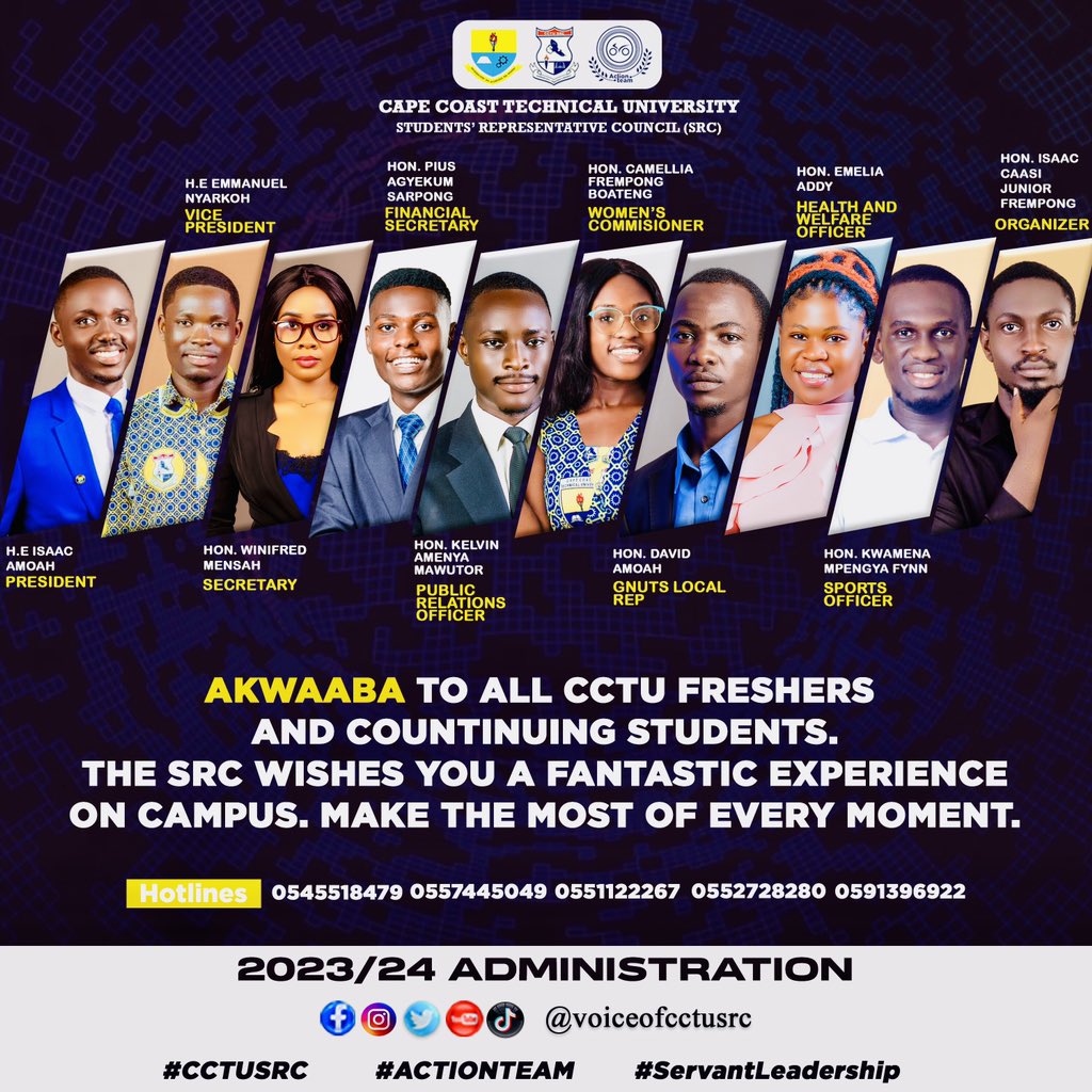 voiceofcctusrc_'s tweet photo. The SRC says Akwaaba to all students. 

#CCTUSRC
#ACTIONTEAM
#ServantLeadership https://t.co/DO6q9AKLUx