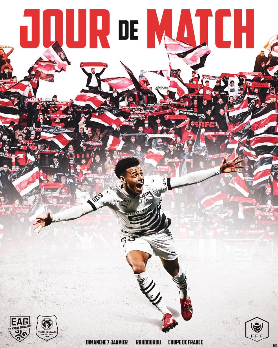 ActuSRFC_'s tweet photo. 🔴 JOUR DE COUPE ⚫️

🆚 @EAGuingamp 
🏆 @coupedefrance 
🏟️ Roudourou
⌚️ 14h30
📺 @beinsports_FR 
#️⃣ #EAGSRFC
🎨 @mgraferezh https://t.co/BzXgsyV7kr