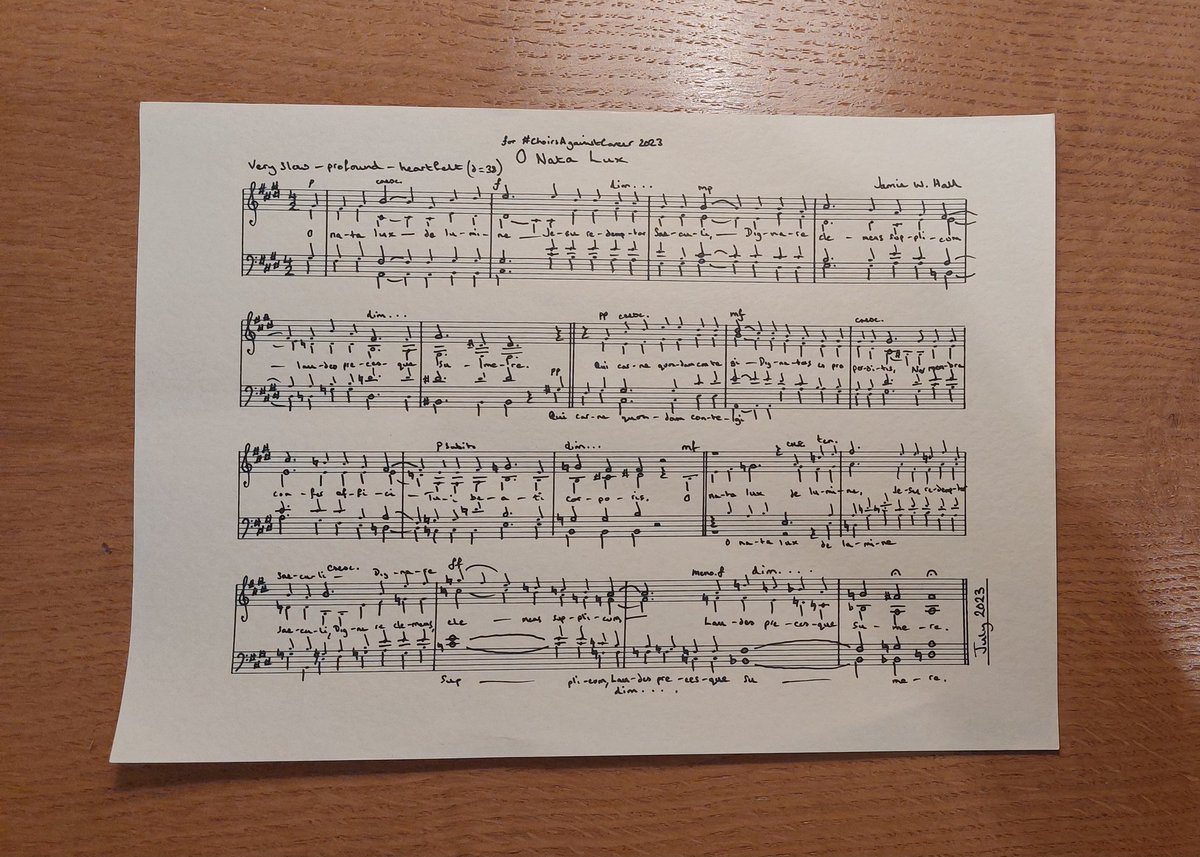 As #ChoirsAgainstCancer draws to a close, here's one last push towards some lovely funds for @macmillancancer 

I'm offering a unique, hand-written manuscript of O Nata Lux for auction. 

Whoever makes the largest bid here, or on Facebook, by 9pm next Sunday (14th), will own it.