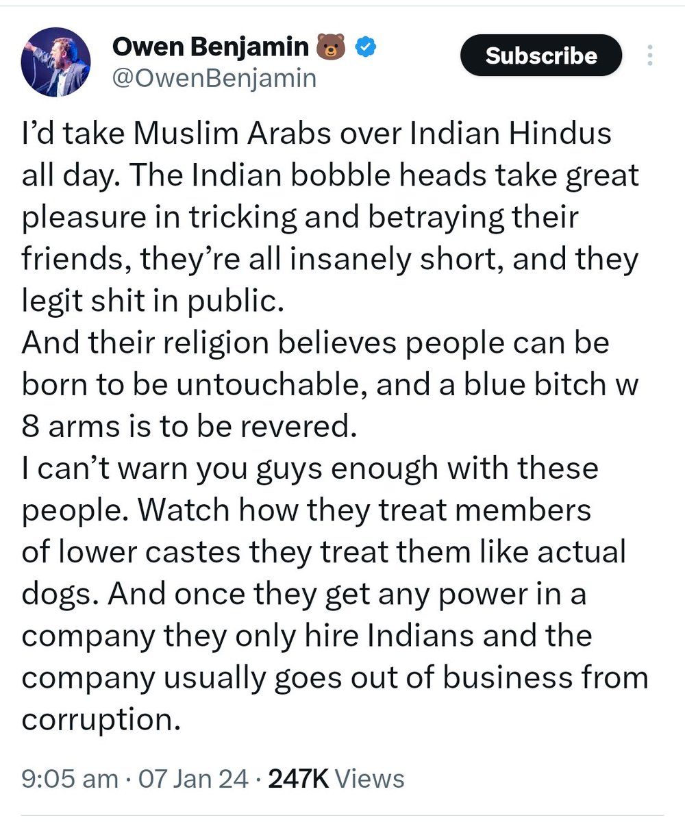 vijaygajera's tweet photo. This is the result of a continuously fake narrative against Hindus on an International level. 

Two-cent comedians like @OwenBenjamin are omitting their inner poison towards the Hindus. https://t.co/tAJeCOWQaZ