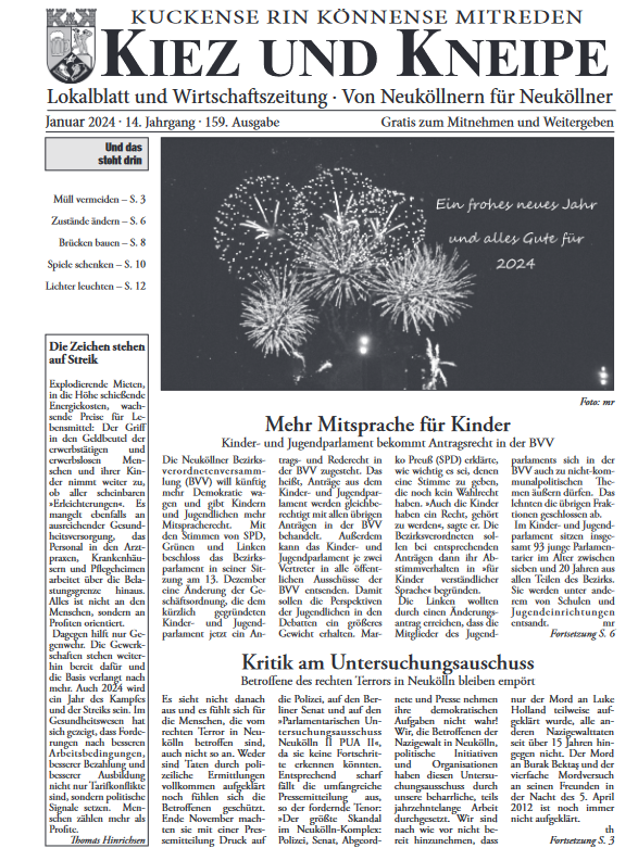 KuK_nkn's tweet photo. 🥂Da sind wir mit unserer #Januar-Ausgabe von #KuK_nkn, viel Spass beim Lesen ! 👓
Ihr findet uns wieder in vielen Cafés, Kneipen & Geschäften in Nord-#Neukölln, #Britz, #Buckow & #Rudow.
#KJP #KMS #Senioren #Armut #Tasmania #Froschkönig #Sandmann #Linus #ZurMolle #Landsmann https://t.co/nGYiKASTWf