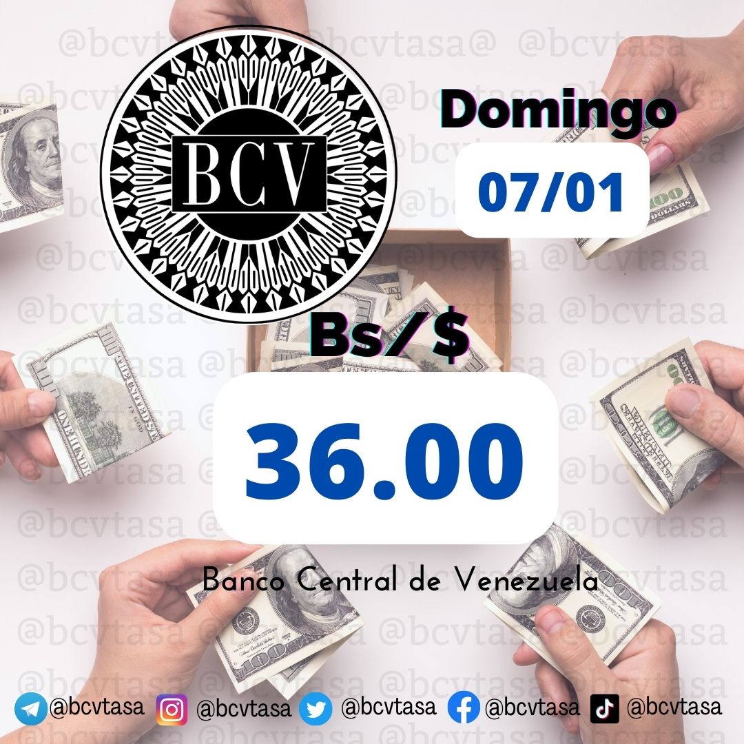 📢 Precio del Dolar del Banco Central de Venezuela HOY Domingo 07 de Enero 2024.