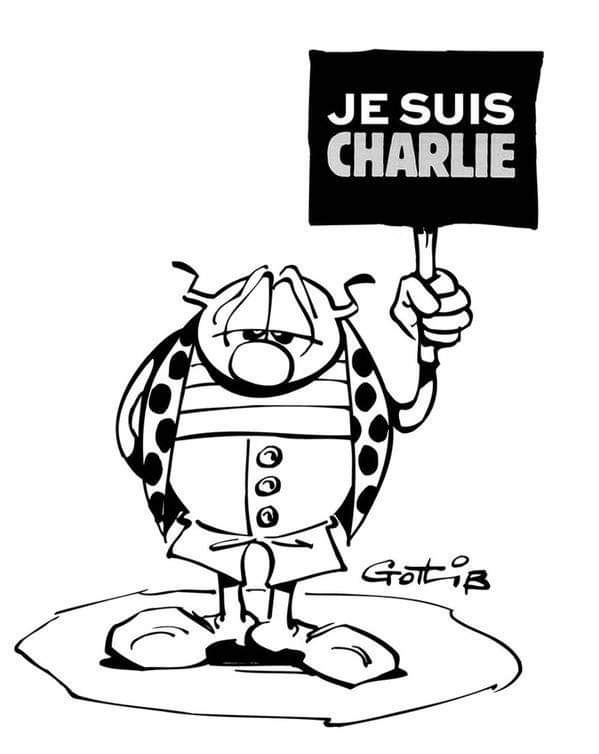 Bobem20's tweet photo. Janvier 2015: Uderzo et Gotlib étaient exceptionnellement sortis de leurs retraites pour livrer ce qui restera respectivement leur dernier dessin. 💔💔
#CharlieHebdo #Gotlib #Uderzo https://t.co/g1MXixL0bs