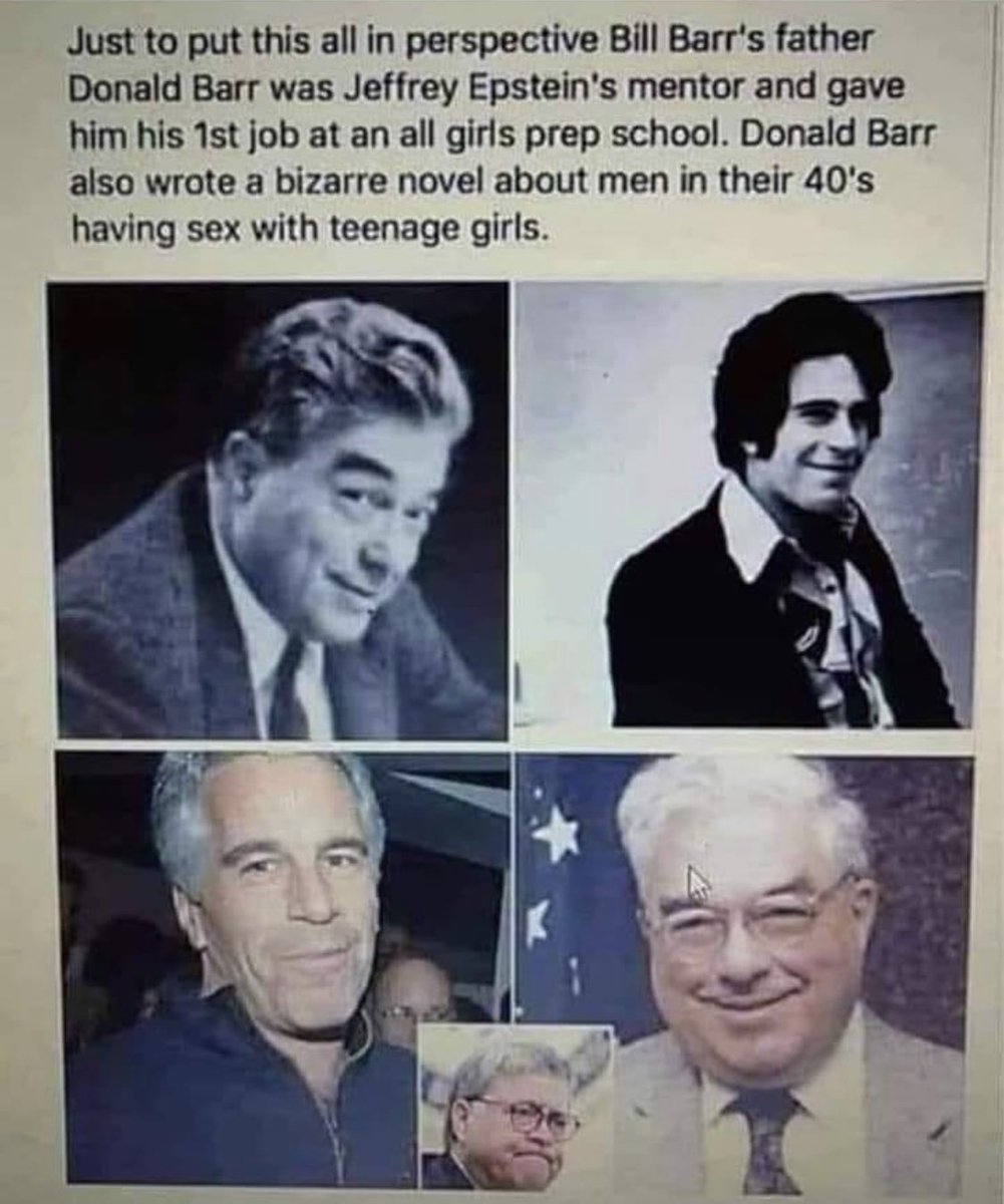 Did 🫵🏻 know…..

Donald Barr, father of William Barr, Attorney General, was headmaster at Dalton’s, an elite high school for teenage girls. 🤷🏼‍♀️ 

In the 70’s, he hired now accused sex trafficker Jeffrey Epstein as a math teacher. Epstein had no college degree.
Thread 🧵 👇🏼
